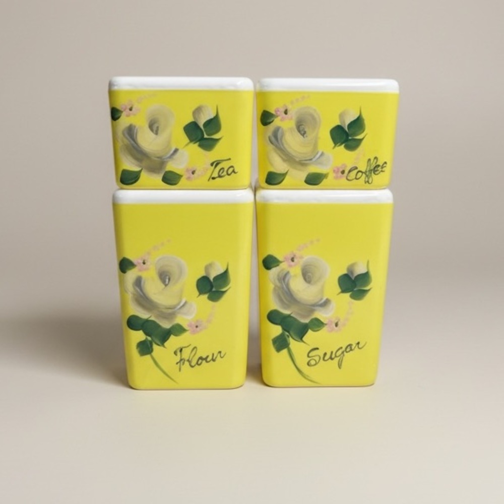 VTG Beacon Yellow Plastic Hand Painted Stacking Canister Set 4pc